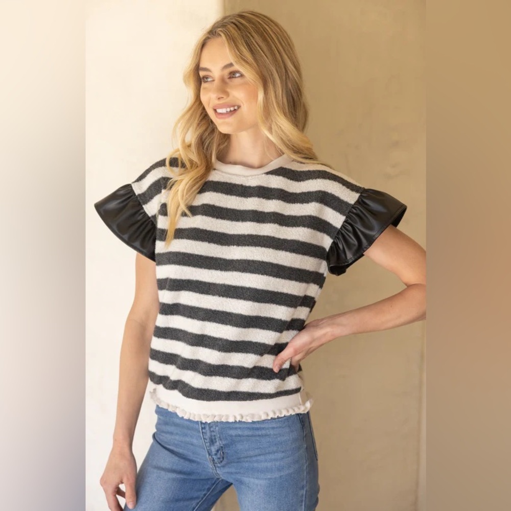 Striped Cotton Flutter Sleeve Top